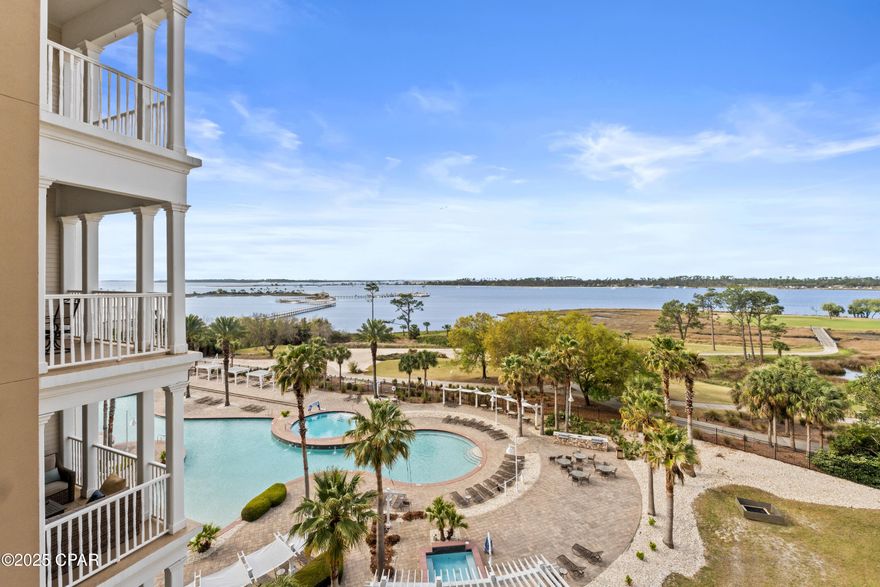 The View. The Lifestyle. The Luxury. It's all here at Unit 609, Reflections at Bay Point.

Welcome to your 6th-floor coastal retreat at Reflections at Bay Point — where breathtaking views meet modern elegance. This beautifully renovated 2-bedroom, 2-bath residence has been thoughtfully upgraded to create a seamless blend of comfort and sophistication.

Step inside and experience luxury vinyl plank flooring throughout, offering a smooth, cohesive flow from room to room. The freshly painted interior sets a relaxing coastal tone, while the remodeled master bathroom impresses with a brand-new walk-in shower, countertops, and contemporary fixtures. The kitchen has been elevated with stunning premium quartz countertops, stainless steel appliances, and modern ceiling fixtures that enhance the home's light and airy feel.

From the spacious living area, step out onto your private balcony and soak in panoramic views of the resort-style pool, Grand Lagoon, St. Andrews Bay, the Nicklaus Course at Bay Point, and the emerald waters of Shell Island. Whether it's morning coffee or an evening glass of wine, every moment here is framed by Florida's natural beauty.

The 6th-floor elevation provides taller ceilings (unique to the 6th, 7th, and 8th floors), minimal pests, and the perfect vantage point to enjoy open-air living during cooler months. Upper-level units at Reflections are primarily owner-occupied (compared to lower floor units), adding an extra layer of privacy, quietness, and peace of mind that enhances the serene atmosphere.

The split floor plan ensures both comfort and flexibility, making Unit 609 ideal as a primary residence, vacation home, or short-term rental investment.

****Buyer to verify all dimensions.