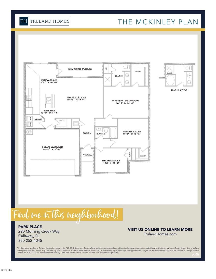 New construction by Truland Homes in the highly desirable Callaway Area! With 3 Bedrooms and 2 Baths, this Mc Kinley open floor plan home is a must-see, with a stunning interior featuring 10' high ceilings in the main living areas and a 9' tray ceiling in the master suite. Luxury Vinyl Plank floors, granite countertops, and so much more are found throughout the home. The exterior boasts of Hardi Board on all four sides, Tankless Gas Water Heater, and a completely landscaped yard with a sprinkler system. Offering added innovative technology and convenience, this home is equipped with a SMART Things hub, a Ring security doorbell, a Samsung tablet, and a Nest energy-efficient thermostat. Conveniently located to shopping, recreational parks, schools, and Tyndall Air Force Base.