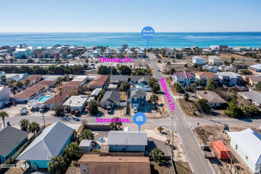 CURRENTLY UNDER CONTRACT, SELLER WILL CONSIDER BACKUP OFFERS' Beautifully remodeled, fully furnished 2 bedroom, 2 bath home in Panama City Beach! Just a short walk to the white sandy beaches. Turn-key ready and short-term rentals are allowed! This home features beautiful upgrades such as shiplap ceilings, LVP flooring, recessed lighting, and more! The living room, dining area, and kitchen feature an open floor plan that is perfect for hosting family and friends. The kitchen is equipped with stainless appliances, granite counters, white shaker cabinets, a kitchen island with a sink and dishwasher, a beautiful chandelier, and modern shelving. The primary bedroom is spacious with a private ensuite bathroom. The primary bathroom features a walk-in shower with surround tile and an updated vanity. The additional bedroom shares the full guest bathroom with a shower/tub combo also with surround tile and an updated vanity. Washer and dryer convey. The spacious backyard is secured with a privacy fence, perfect for enjoying the Florida sunshine in peace. The backyard also has an outdoor shower that is perfect for cleaning up after a trip to the beach! This home would make a fantastic primary residence or rental property. This home is just a short drive to all the family-friendly activities that Panama City Beach has to offer including Gulf front eateries with fresh seafood, mini golf, Ripley's Believe It or Not!, WonderWorks indoor amusement park, and more! This home is also just a short drive to Pier Park featuring shopping, an amphitheater, The Grande Theatre, The SkyWheel and plenty of eye-catching restaurants such as Margaritaville, Paula Deen's Family Kitchen, Dave & Busters, and much more! Check out this property today!