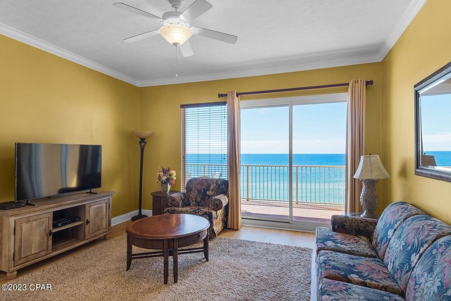PRICE REDUCED 6/26.
Your chance to own in one of the best complexes on the beach., Treasure Island Resort! This gorgeous 1,370, 2 bedroom, 2 bath condo comes fully furnished. New flooring and hot water tank in 2021 and new AC being installed on 3/14/23. The extra large balcony has beautiful views to the south, east & west. Enjoy the charm of ''East PCB'' with short walks to Schooners, Newby's On The Curve & Patches Pub for all of your entertainment and dining needs. Also a short walk to St. Andrews State Park.  All information is believed to be correct but should be verified by the Buyer.