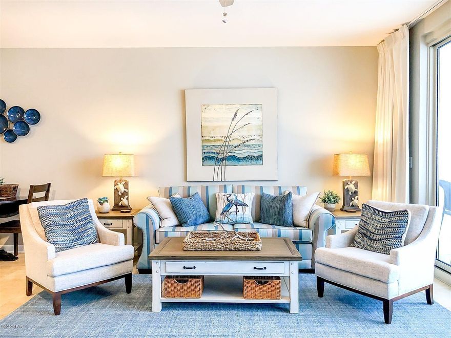 Take in peaceful, elevated water views in this stunning true Gulf-Front 1BD/ 2BR+Bunks condo. Highly desirable ''I'' Floorplan, features unhindered views of the white sandy beaches & emerald coastline. Includes parking space on the same floor as condo! Comfortable accommodates up to 6 people, with a king bed, bunk beds, and a sleeper sofa. The bunk room has its own private full bathroom. Open floor plan includes a fully equipped kitchen and spacious dining areas with plenty of room for everyone. Relax by the pool, beach, or sip a cool drink out on the balcony and gaze at the Gulf. The Shores of Panama Resort holds the distinction of being one of the most popular destinations on Panama City Beach. Shores of Panama, is a 23 story Tuscany style condominium of gulf front luxury accommodations offering unparalleled amenities including almost 500' of Gulf frontage, 13,966 sq. ft. million dollar Gulfside, zero entry lagoon-style gulf side pool, Gulf side hot tub, Large heated indoor pool & hot tub, Covered on-site parking deck, Health center with fitness equipment, sauna, full service spa and steam room, Two tiki bars serving lunch and dinner, Beach activities and rental services, Free high-speed internet access,  and more, surrounded by beautiful exterior details. The Shores of Panama is an excellent location on the beach next to Pineapple Willy's and is within walking distance of other restaurants and entertainment. Like thousands of visitors each year, your family will LOVE Shores of Panama.