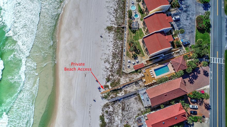 CURRENTLY UNDER CONTRACT, SELLER WILL CONSIDER BACKUP OFFERS ~A truly one-of-a-kind opportunity, this stunning 3 bedroom/3 bath Mediterranean style home is nestled in the highly sought after private, gated community of LaValencia.  Located just across the street from the Gulf of Mexico on the desirable west end of Panama City Beach, this masterfully designed property offers a luxurious lifestyle with exceptional resort style amenities that include a GULF FRONT pool with deeded beach access, fitness center, tennis court, heated pool and hot tub.  Well-appointed with attention to detail throughout, this home offers high ceilings, crown molding, open concept kitchen with ample cabinets and counter space, first floor bedroom with an adjoining bathroom perfect for visiting guest or The master bathroom has a soaking spa tub and walk in tiled shower as well as double vanity. This hidden gem will check the boxes for the most discerning buyers. With low HOA fees, this property is perfect for vacation rentals, a private vacation home or full-time residence.  Your favorite restaurants, shopping, and the endless entertainment and activity of Pier Park are merely minutes away.  Located in close proximity to 30A, the tranquil beauty and all the commercial conveniences offered by this location make this escape a dream come true. This is one you must see.  Call me today.