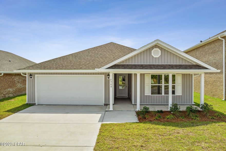 Liberty neighborhood is conveniently located in beautiful Panama City off of Star Avenue near 231. Located just 25 minutes from Tyndall Airforce Base, 20 minutes to hospitals, and less than 15 minutes to shopping, restaurants, and grocery stores you will be amazed at the convenience once you enter the winding entrance to this beautiful sanctuary. Liberty, D.R. Horton's premier new lifestyle community, offers a 7,500 square foot community center with full gym, wellness rooms and much more. Additionally, behind the community center is a water wonderland with resort style pool, splash pads, and an outdoor grilling kitchen with seating. Just when you thought it could not offer more, there are sidewalks, ponds, fountains, and conservation areas throughout this beautiful neighborhood full of nature.
When you enter the Ryder floorplan through the beautiful prairie door, you are amazed at the brightness and width of the entry way into this 4-bedroom 2 bath, 2,031 square foot home. With 2 spacious bedrooms off the main entry way separated by a full bathroom and another secondary bedroom a little further down the entry way on the opposite side of the you are afforded privacy for all guests or children. Walk a few steps beyond and enter the open family room overlooked by the huge kitchen island with the dining room to the side. The kitchen features a coffee bar, walk in pantry, and beautiful white cabinets with laminate countertops. The primary bedroom and bathroom are located off the back of the home featuring lush carpet flooring in the bedroom and luxury vinyl plank in the bathroom. The bathroom offers a large shower, double sinks, and two closets. The covered back porch is sizeable and private. This home is situated on a lot backing to the conservation area, sodded on 4 sides, and features 4 sides vinyl exterior.