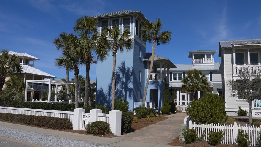 “Do Dah Days” is the only house in Carillon Beach designed in phases to transition from a cottage to a substantial main house. Phase I was designed slightly larger than a typical guest house,giving it the ability to have square footage added to make it a main home. The existing structure consists of a living/dining/kitchen area along with one bedroom, a tower, a dry sauna, and 2.5 baths. Phase II would enable the owner to add square footage to create a large great room, master suite, and bath along with double loaded front porches, facing the Gulf of Mexico. The end product would be an impressive large beach home directly across the street from Beach Walkover #7 and diagonally across from the East Lake Carillon Pool.
