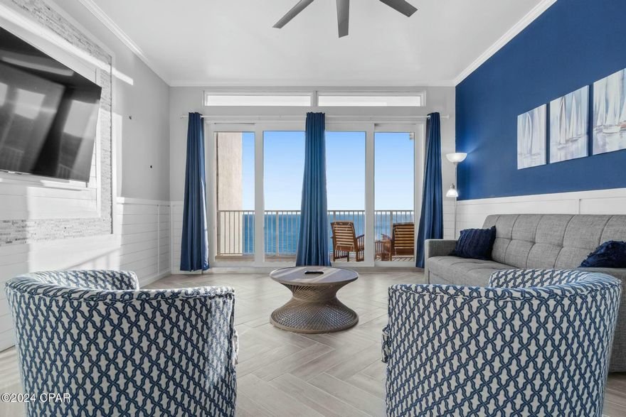 CALLING ALL SNOWBIRDS... Month to Month rental *** prepay in advance each month, stay until March 8, 2025.*** Utilities fee $195 per month. One-time fee of $290 for parking decal, security bracelets and cleaning fee at time of rental. No security deposit! Beautiful GULF VIEW, fully-furnished unit at Laketown Wharf across the street from the Gulf for rent! This spacious condo has two bedrooms, two bathrooms, bunk room and pull-out couch. Located on the 20th floor of Laketown Wharf, you will enjoy the amazing Gulf view from the balcony. Enjoy a full kitchen with dishwasher, plus Washer/Dryer in a hall closet. Located near many attractions, restaurants, and water activities with its very own private beach access located directly across the street. This property is situated along more than 50,000 feet of Lakefront Boardwalk and has a seemingly endless list of amenities to choose from. Resort Amenities: 5 Pools (one is heated), Kiddie Pool, Island Pool, 10th Floor Rooftop Pool, Splash Pool, Zero entry Pool, 2 Hot Tubs, Beach Access, Fitness Center fully equipped, Putting Green, Nightly fountain and light show, On-site Security, WIFI Nearby Attractions: Pineapple Willy's restaurant across the street, Walmart across the street. Enjoy being steps away from the beautiful white sand, emerald waters of the Gulf and amazing sunsets on the beach.