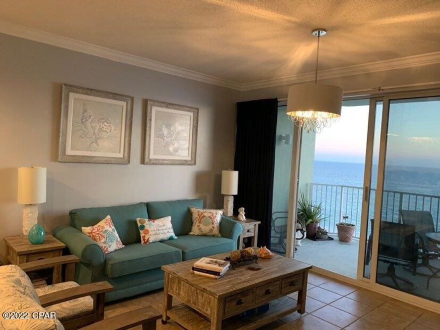 Enjoy amazing Gulf views from your living room. kitchen, master bedroom and balcony!  Master suite includes private access to the balcony as well as wall to wall windows for you to enjoy Gulf and sunset views.  Master bath is complete with a separate shower and large garden tub. 

Excellent rental income potential!! You can also enjoy the resort style amenities which include covered parking, beautiful grounds with a pool, spa, kiddie pool with fountains, tiki beach bar, steam room, fitness center and so much more!  All measurements and information is deemed reliable but should be verified if important,