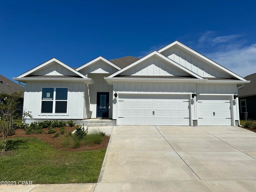 The Destin is a one-story, four-bedroom, three-bathroom, three-car garage floorplan. As you enter this home you are covered by a small front porch and walk into a foyer. The home's first two guest bedrooms and one guest bathroom are off of the foyer. If entering through the garage you will walk directly into the laundry room and then into the home's kitchen and living room area. The kitchen has granite countertops and Whirlpool Stainless steel appliances. Towards the back of the home are the third guest bedroom, guest bathroom, and main first bedroom. Titus Park is in Panama City, Florida and is only minutes away from Tyndall Airforce Base! This large-scale multi-phase community is located off Highway 390 at Highway 231, centrally located for an abundance of shopping, restaurants, and great schools! Beautiful white sands beaches are just a short drive from your doorstep. Access the bay for fun and fishing by use of the public boat ramp only 3 miles away.  There will soon be a Publix shopping center across the street from the community entrance.  Titus Park highlights some of the most beautiful floorplans, which have amazing features.  We are building both our affordably priced Express Homes as well as our Traditional Series with upgraded finishes both inside and out. Contact a D.R. Horton Sales agent for more information on everything that Titus Park has to offer! A standard Smart Home package includes a KwikSet keyless entry, Skybell doorbell, automated front porch lighting, an Echo
Dot device, and Quolsys touch panel which can be integrated to control your lighting, thermostat, front door and so much more.
A builder 10 year structural warranty is also included.

Pictures, photographs, floor plans, elevations, features, colors and sizes are approximate for illustration purposes only and will vary from the homes as built. Home and community information including pricing, included features, terms, availability and amenities are subject to change and prior sale at any time without notice or obligation. For Move-In/Completion Estimates: Ready dates are estimates only. Timing of completion of construction and buyer move-in are subject to contingencies contained in home purchase agreement and governing jurisdictions issuance of a certificate of occupancy, and may change due to forces majeures and other delays or disruptions outside the reasonable control of the Builder.