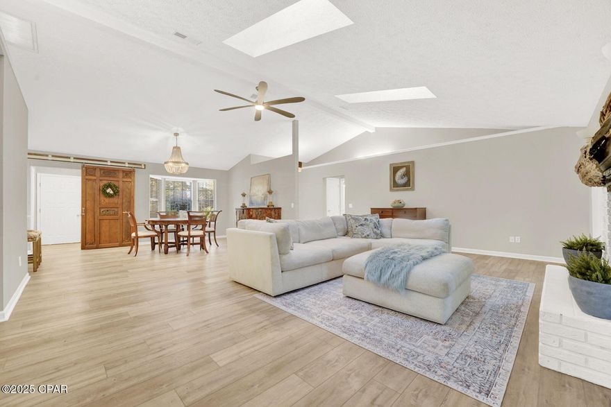 Talk about PRIVACY! Nestled just off North Lagoon Drive in Grand Lagoon, this beautifully renovated 3-bedroom, 2.5-bath home offers 2,187 sq. ft. of open-concept living on nearly ½ acre of serene, park-like grounds.
Recently completed a $90,000 total interior renovation (2025), this home blends modern coastal elegance with timeless comfort. Step inside to find new waterproof LVP flooring, fresh paint, designer lighting, quartz countertops, updated vanities, and a tiled walk-in shower in the master suite. The neutral color palette provides a calm, versatile backdrop ready for your personal touch.
The split floor plan features a spacious primary suite with walk-in closet, double vanities, and a separate linen closet. The modern kitchen includes new appliances, recessed lighting, and quartz counters perfect for cooking and entertaining.
Enjoy year-round relaxation in the screened pool and lanai, overlooking a lush, private backyard filled with mature hardwoods and fruit trees — figs, bananas, loquats, maples, camellias, azaleas, and more. There's even room for raised-bed gardening.
Additional highlights include A Metal roof (5 years old), New water heater & electrical panel, Newer HVAC, Deep-water well for irrigation, Oversized garage + parking for multiple vehicles, RV, or boat, Fully fenced yard — perfect for kids and pets, No HOA & no thru traffic.
Located just 5 minutes to the beach, local eateries, shops, gyms, and more, this property offers the ideal blend of privacy, convenience, and modern style.
This stunning home truly checks every box — inside and out. Don't miss your chance to experience Grand Lagoon living at its finest! All measurements are approx. Seller is a licensed Florida Real Estate Agent.