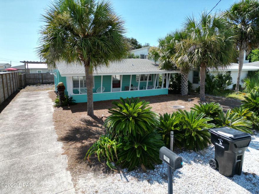 Fantastic Opportunity to own a charming cinder block beach cottage located two blocks from a public beach access.  This property is in the sought after neighborhood of Kiska Beach on the West end of PCB.  Vacation Rentals are allowed.  Enjoy your mornings and afternoons in a swing on the large front porch. *All important listing data should be verified