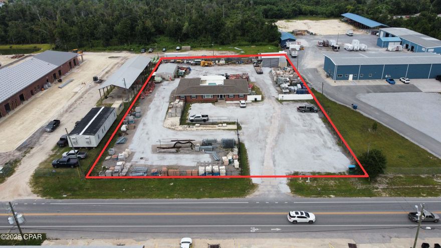 This 1.5± acre site is currently occupied by a construction contractor who is moving out of the Panama City market area after completion of their local contracts. Perfect for contractors looking for a site with an office building, large parking lot, and huge lay-down yard. The office building (4,162± s.f) is nicely appointed with a large reception area and conference room, eight offices, full kitchen, and 2.5 restrooms, two of which have showers. The detached shop (1,152± s.f) is partially heated & cooled. This site is located north and adjacent to the new City of Springfield government complex with great visibility and easy access to U.S Hwy. 98, Business 98, and Hwy. 231 via Transmitter road.