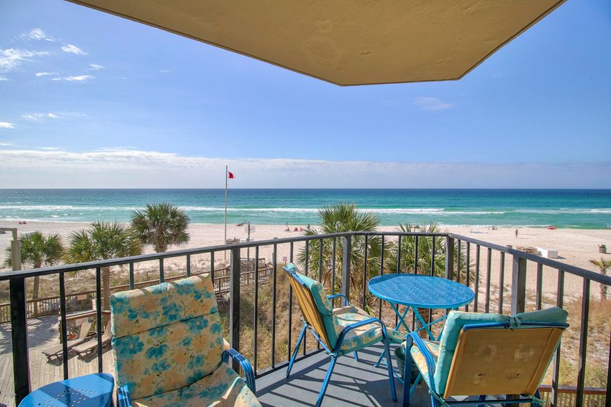 Gorgeous Gulf views stretching all the way down the Beach from this 3rd floor condo at the Sunbird. This lovely FULLY FURNISHED condo is ready for you to enjoy! The Sunbird is a mid-rise condo property (only 12 floors each tower) that offers the security of a gated community, three gulf front pools, a tennis court, bar-b-que grills, and you can walk next door to Pineapple Willies!! Come see this beautiful condo today!!
