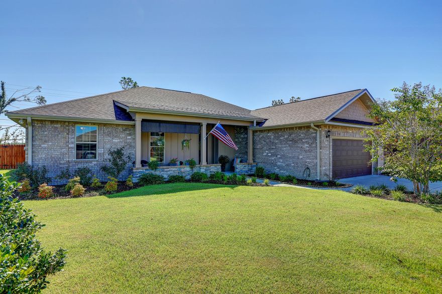 THIS STUNNING 4/2, ALL BRICK, CEDAR PARK HOME with a beautifully manicured lawn is ready for you!  As you approach the home, you will love the stacked stone wall, framing the front porch. The storm door is gorgeous and is just a sign of the quality inside! The great room has hardwood flooring and a tray ceiling. The dining area, kit and great room all have 10ft ceilings. Beautiful granite counters and tiled backsplash in the kit top the custom cabinets. Upper cabinets are 42'' for extra storage. There is an island that has a breakfast bar, that makes a great buffet style serving area when entertaining. The spacious master bedroom also has a tray ceiling and plenty of room for a king bedroom suite of furniture. Master bath has a granite, double vanity, separate tiled shower, large garden tub and walk-in closet. The laundry room is especially spacious with cabinets above the washer and dryer. There is another storm door between the laundry room and the garage, which lets a lot of light in when the garage door is open. Other interior features in this split floor plan include: large tile flooring, recessed lighting, custom cabinetry throughout, ceiling fans, big linen closet and brand new water heater....Exterior includes brick siding, oversized 2 car garage, covered porches front and back, plus a grilling pad off the back porch, new stained privacy fence, new roof and a sprinkler system. Cedar Park features landscaped entrance, two parks, pavilion, playground, underground utilities, custom street lighting, and sidewalks. All measurements, age, sq footage, lot size, room sizes are estimatesl Please measure if concerned.