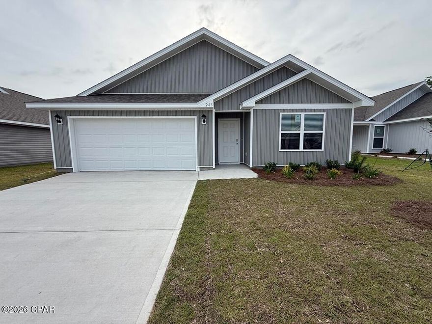Welcome to the Cali located at the enchanting Park Place community in Panama City, Florida. The Cali is one of our popular one-story floor plans used in many communities across the country, making it an excellent choice for a new home. With this 4 bedroom, 2 bath home, you will see 1,799 square feet of spacious living perfect for a small family to enjoy comfortably.

As you walk inside the Cali, you will see the long main hallway leading you to the open living room and kitchen. The 8' ceilings throughout the home add to the feeling this of open, spacious floorplan. Engineered vinyl plank flooring throughout the main areas offer a sleek, low-maintenance way to keep your floors looking great while soft carpet in the bedrooms keep your feet warm and comfortable. The kitchen and bathrooms feature quartz countertops and white cabinetry, a walk-in pantry, and a large island ideal for family and guests to enjoy your meals together. The primary bedroom has its own bathroom featuring a spacious walk-in closet, a double vanity, and a separate walk-in shower and tub. Each room in the house has large windows that allow plenty of natural light in to brighten your mood and home up.

On the exterior of the home, you will see beautiful vinyl siding on all sides of the home with 30 year dimensional shingles. Sidewalks line every street so you can enjoy the unbeatable Florida sunsets and sunrises on your walk with the kids or the dogs.

Our Park Place community features underground utilities making it less susceptible to damage from severe weather leading to fewer outages and more reliable service. Residents of Park Place can enjoy exclusive access an amenity center complete with a pool and playground for all to enjoy.

Park Place is Less than 10 miles to Tyndall Air Force Base, making it our closest neighborhood to the base. It is located only 18 miles to the beautiful white sand beaches of Panama City Beach and 10 miles to the business and shopping district of Panama City, 23rd Street and Historical Panama City. Park Place is close to great schools in the area and only 23 miles from the quiet, well visited Mexico Beach, Florida.

Today is the day to see why the Cali is one of our most popular floor plans. Contact us today to find your next home at Park Place!