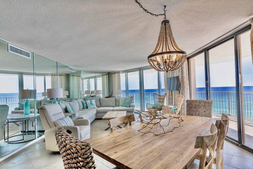 Gorgeous Gulf-Front Unit with Panoramic Gulf Views from Every Bedroom 3 Bedroom 2 Bath over 1800 sqft w covered garage space All of the beautiful furnishing included Gulf Front views from Kitchen Living room Dining room and all 3 bedrooms One of the top producing rental units in the Dunes of Panama Proven Gross Rental Revenues in excess of 50K annually Beautifully updated kitchen 2019 paint trim and solid wood shaker doors 2019 Master and Living Room 8 Foot Glass Sliding Doors 2019 Living and Dining Room Furniture and Lighting This unit offers a unique bunk area that allows up to 12 persons to sleep in beds Lots of closet space two large owner closets to keep your personal beachfishinggolf items Dunes of Panama is at the quiet east end of Panama City Beach Amenities include 3 pools tennis shuffleboard snack shop and fitness room