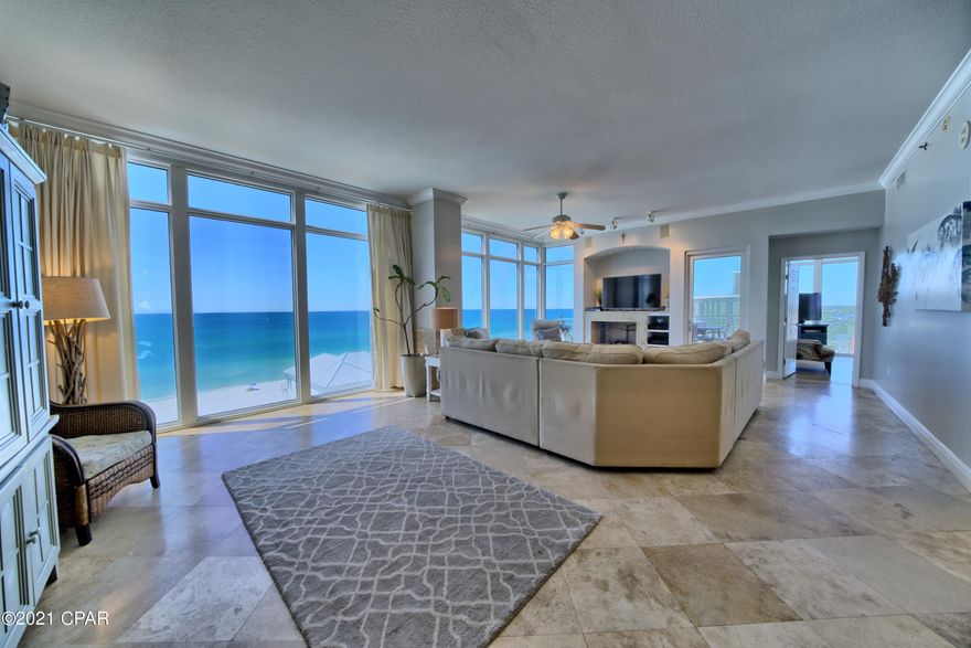 CURRENTLY UNDER CONTRACT...ACCEPTING BACKUP OFFERS.  $74,918 IN BOOKINGS REST OF 2021 AND SO FAR IN 2022! CAMBRIA QUARTZ slab to convey with unit.  Check out the amazing Gulf views from this 4BR.4BA 2,647 sq. ft. condo at beautiful Sterling Beach. This 6th floor end unit offers panoramic views with floor-to-ceiling windows in the living area which also includes a fireplace, as well as a spacious gulf-front master.  Each bedroom has its own private bathroom.  You'll be amazed at the expansive balcony giving you your own private show to the glory of mother nature's sunrise and sunset.  Exquisitely decorated and ready for your enjoyment. Shell Island in minutes or enjoy the natural beauty of St. Andrew's State Park (one of Florida's top ten) and also enjoy waterfront dining with two Golden Spoon Award Winning restaurants overlooking the lagoon known for their fabulous seafood!  Rental income provided upon request.  This unit comfortably sleeps 10+ with a well-established clientele that return year-after-year to create wonderful family memories.  If you're looking for a turn-key investment property and want to own a truly one-of-a-kind unit, don't wait to make this one your own!  RENTAL INCOME FOR 2021 SO FAR $143,000!