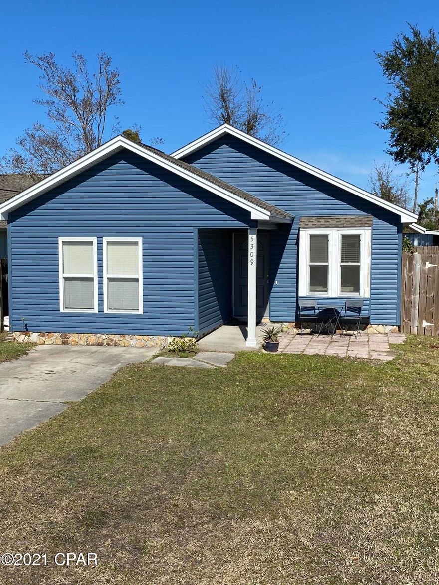 This adorable house has a new roof and siding. 3 bed, 1 bath. Comes with fridge and oven. Located 10 minutes from Tyndall AFB. Nice size back yard with a shed. Does need some flooring updates. Come and check it out!