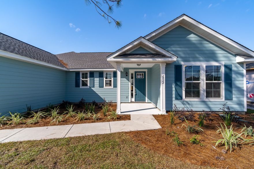 Great opportunity to purchase a beautifully constructed brand new home, centrally located in Panama City Beach, with NO HOA FEES! Located directly next door to several other new homes, this open floor plan home features 9' ceilings, stainless kitchen appliances, large kitchen island, a separate dining room featuring a tray ceiling, large master bedroom with tray ceiling, double vanity master bath, fully fenced in large back yard, and a 2 car garage. This home has been constructed using quality materials throughout, including granite counter tops, hardi-board siding, tiled master shower, LVT main area and Master Bedroom flooring, enhanced insulation, 30 year shingles, along with professional landscaping(including irrigation), and to top it off this home comes with the peace of mind of a Builder's Warranty. All sizes and measurements are approximate, verify if important.