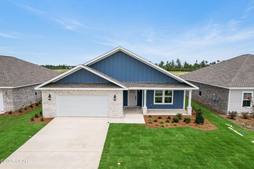 *Ask about special incentives for 5.99% interest rate and additional $3,000 towards closing costs with preferred lender* BRAND NEW construction home by local quality builder! Welcome to Game Farm, a peaceful and  secluded community you'll be proud to call home. Nestled in a central location in Panama City, this charming neighborhood has been thoughtfully crafted by local homebuilder Southern Coastal Homes. From the moment you arrive, a beautifully landscaped grand entrance and scenic bridge welcome you into an inviting environment. This community features wide homesites, three-sided brick homes, preserved natural areas, tranquil ponds, three future parks, and a walking path for residents to enjoy. Inside this home, you'll find a wide range of high-quality upgrades including a tankless gas water heater, 9-foot ceilings, recessed lighting, painted Hardie-board siding on the front exterior, a gas kitchen range, a gas line ready for an outdoor grill, and a fully sodded yard with a sprinkler system. Tray ceilings enhance the living room and master bedroom, while the master bath includes double vanities, walk-in shower with glass door, a large walk-in closet, and convenient access to the laundry room. Additional features include a utility sink in the garage and a practical drop zone as you enter from the garage. This home is filled with beautiful finishes and thoughtful touches offering comfort, style, and everyday functionality. This home is MOVE-IN READY! ACTIVE CONSTRUCTION SITE, please use caution. Buyer to verify any information deemed important.