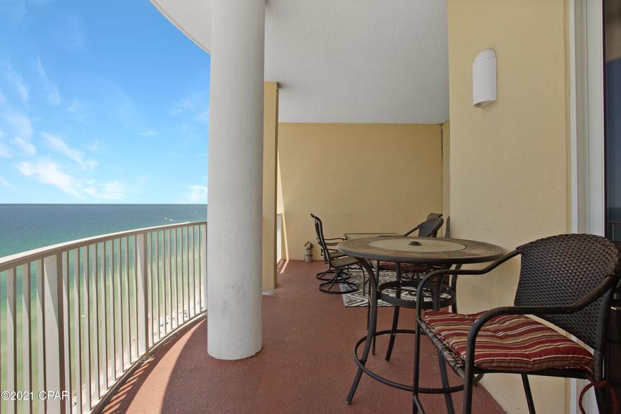 Experience beachfront luxury at this beautifully decorated 3-bedroom, 3-bathroom unit. Overlook the sparkling Gulf of Mexico and sandy white beach from the 20th floor with breathtaking views. Only three condos occupy each floor of this 22 story building with just 64 units. A large balcony and floor-to-ceiling windows to make the most of the beautiful scenery. Luxurious extra touches such as 10-foot ceilings, crown molding, granite countertops, porcelain title throughout the unit, large balcony and much more! Unit comes completely furnished and rental ready.  New Carrier 3-ton AC/heating unit installed Nov 2020 and new water heater installed in 2018. This unit is on the 20th floor and considered penthouse with high ceiling.