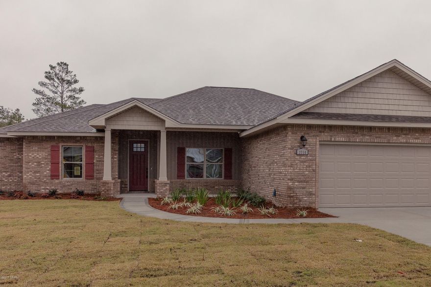 CONSTRUCTION NOW COMPLETE! CEDAR PARK PC-4/2-Easy access to greater Panama City, Panama City Beach and TAFB! All brick home offers Great Room & MB with 9 ft tray ceilings, dining room, kitchen with island, granite counters and stainless appliances, master suite with tray ceiling, double vanity, separate shower and tub, linen and walk-in closet. Other interior features include tile flooring, recessed lighting, custom cabinetry, wainscoting, distinctive lighting fixtures and upgraded ceiling fans.Exterior includes brick siding, 2 car garage, covered porch and sprinkler system. Cedar Park features landscaped entrance, two parks, pavilion, playground, underground utilities, custom street lighting and sidewalks.All listing info should be verified.All materials and finishes are subject to chang