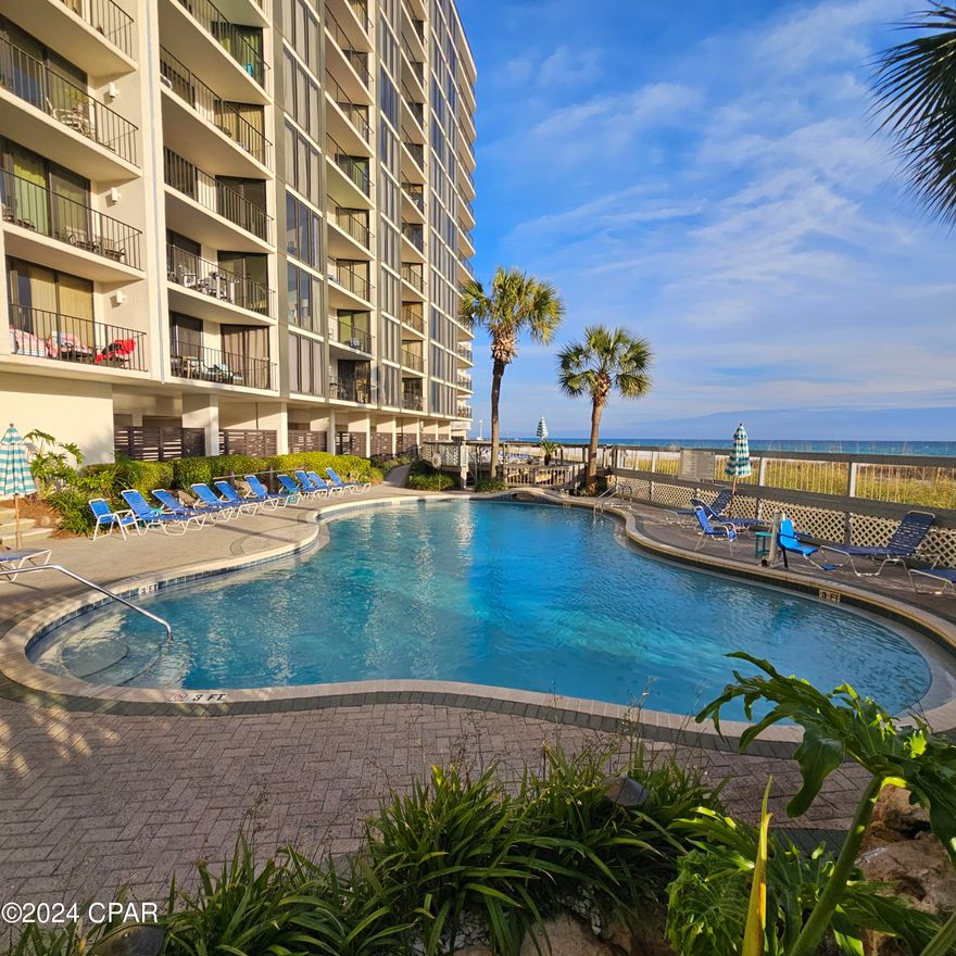 Gulf front, priced right and with an acceptable offer you will receive 7500.00 toward closing costs!!
The views are incredible east and west. Imagine catching 4th of July fireworks right from your balcony!
Edgewater Resort is loved by many and you and your family and guests will love it too!
From the lush tropical landscaping, to the  childrens summer activities, golf, tennis, pool side cabanas, poolside dining and gulf front pools, Edgewater will satisfy your craving for gulf front fun!
