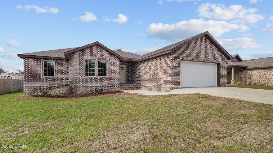 OPEN HOUSE, SAT December 3, 1:30-4pm

Charming new construction brick home with NO HOA! It is centrally located being only 11 miles to Panama City Beach and 11 miles to Tyndall AFB! The interior of this home features beautiful high cathedral ceilings & a split floorplan. The kitchen offers a gorgeous butcher block island with extra cabinet space, granite countertops & new appliances. This house is move-in ready and waiting for you to come fall in love!