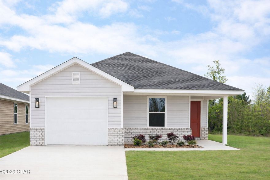 Come check out this corner lot, brand-new construction, 1,602 square footage home. This enhancing floor plan it features Cortec flooring in formal and wet areas, granite countertops, stainless steel appliances, and a sloped ceiling in the living area giving the area more depth. The master bathroom features a walk-in shower and a garden tub. It is located in the desired Fox Glenn community. This community is located approximately 9 miles from Tyndall Air Forces Base, 22 miles from Mexico Beach, and 22 miles from Panama City Beach.