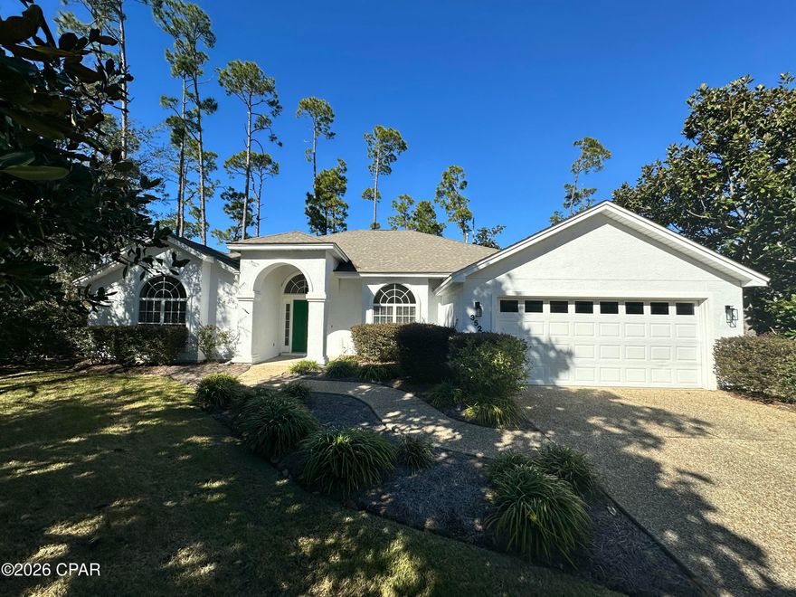 Home is located in the Preserve on the Bay, a gated neighborhood that is very quiet and well-maintained, with a well established HOA. This home is a perfect fit for the couple looking to retire or a young couple starting their family. Flooring is a combination of tile and plank flooring for easy maintenance and cleaning. Open floor plan, which is perfect for entertaining guests while keeping the bedrooms private. Enjoy the gas fireplace to make the most of those cool winter evenings. The kitchen is equipped to prepare everything from a bowl of cereal to a gourmet dinner. With a walk-in pantry with space to keep your kitchen very organized. New granite countertops, sink, faucet and lighting finish off the kitchen. The large master bedroom has a walk-in closet and bathroom that includes a double vanity with new granite countertops, sinks and faucets. Rounding out this is a jacuzzi tub, a walk-in shower, and a water closet with a linen closet. Bedrooms 2 and 3 are in the other side of the house and share a bathroom with new Granite countertops, sink and faucet.
This bathroom also has access to the pool area.
The 4th bedroom, across from the master bedroom, can be used as a bedroom, guest room, office or hobby room. There is shelving in the closet that can be removed to create a clothes closet.
The laundry room is a spacious with a large storage closet. The laundry room is  spacious with a large storage closet. The laundry room leads to the garage, which has both upper and lower cabinets, and a nice countertop along one side.  It provides you with lots of of extra storage and workspace for any projects.
The home sits on .33 acres surrounded by lots of vegetation and mature trees that add privacy to the inground pool and Jacuzzi. The pool was resurfaced in 2019, a new heater ( for pool and spa), and a sand filter in 2025. At the end of 2025, the owner replaced a pump motor. 
This home was built by Ledman Construction known for their exceptional quality. They were awarded BBIA Builder of the Year in1989, 1990, 2001 and 2009. They also won the Aurora Award in 2009. They currently build homes on 30A.