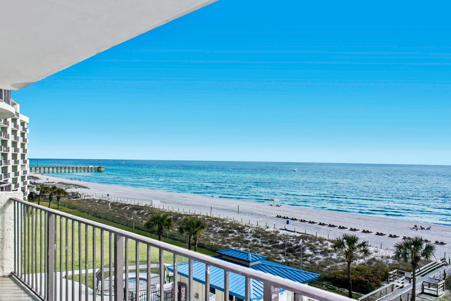 Stunning 2 bedroom 2 bath condo on the Gulf of Mexico. A view that will truly amaze right off your private balcony. Highly sought after and right next door to St. Andrews State Park, this condo will not fail to impress. This particular unit is on the 5th floor, just over the pool and view of the beautiful Gulf and beach. Newer interior doors, new sliding glass doors to balcony from master bedroom and living room. A/C unit replaced in 2014 and water heater replaced in 2011.
