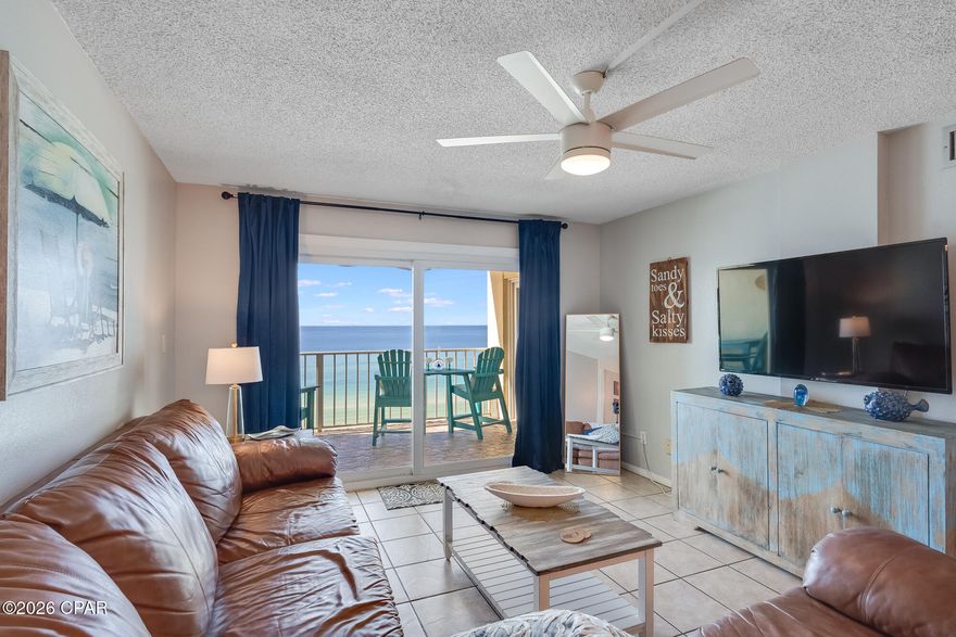**SHORT SALE OPPORTUNITY** Gulf and pool views that steal the show provide a breathtaking backdrop to this 2BR/2BA waterfront condo at Regency Towers, filling every day with light and water.

Hard flooring throughout keeps the interior clean, durable, and easy to maintain - ideal for beach use and short-term stays. The kitchen is finished with stainless steel appliances and a breakfast bar seating four, creating a comfortable flow for dining and gathering. A modern ventless washer/dryer and new storm doors add convenience and peace of mind.

The primary bedroom features a king bed, balcony access, and an ensuite bath with a granite-topped vanity and tiled walk-in shower. The guest bedroom includes two full beds and access to its own bath with a tiled tub/shower combo, giving guests their own space and privacy. Additional sleeping is available on the living room's sleeper sofa, allowing the unit to comfortably accommodate up to eight guests - perfect for families or groups.

Regency Towers is a gated, beachfront community with a wide range of amenities, including two saltwater pools (one seasonally heated), a kiddie pool, indoor spa and hot tub, fitness center, tennis courts, game and pool rooms, picnic areas with BBQ grills, and 560 feet of private beach. The Sandbar Poolside Café, summer events like beach bonfires and movie nights, 24-hour security, and recently upgraded elevators round out the resort-style experience.

Set on the quieter east end of Panama City Beach, the location offers a more laid-back feel while staying close to dining, shopping, marinas, and the natural beauty of St. Andrews State Park - making this a strong option for both personal use and rental demand. Don't miss the chance to see it in person - call today!