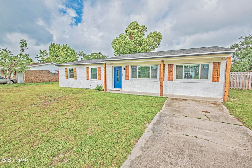 Charming 4 bedroom, 2 bath brick and vinyl home in Panama City.  Home is near Tyndall Air Force Base and Panama City Beach. The home has new windows, newer water heater and A/C. Roof was installed in 2019. The back yard is fenced with a side gate and has a 12x14 shed. All appliances including the washer and dryer stays with the home.  There is a survey available.  Flood zone X (not in a flood zone). Make an appointment today to see this lovely home.
