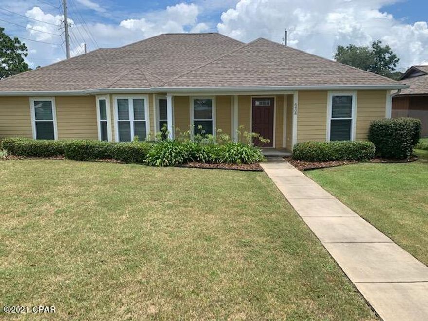 A 3bd/2bath Second home/Vacation rental  in Panama City Beach. This beautiful home features Vaulted Ceilings, Tile Flooring throughout main living area and bathrooms. Granite countertops with undermount sinks in the kitchen & bathrooms, & stainless steel appliances. Nice large covered patio which is great for entertaining and an oversized two car garage, with built in cabinets, plenty of storage! Beautifully landscaped corner lot. Hardie Board siding, 16' double drive through gate so you can park your boat in the backyard. Super location close to the beach, restaurants, and entertainment. Just 5 mins drive to St. Andrews State Park, the sandy white beaches and the Navy Base. Pier Park is only 20 mins for great shopping, dining