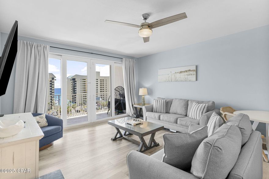 This is the one that makes sense on paper and feels incredible in person. With a major Price Reduction experience Gulf View Luxury at Laketown Wharf. With elevated coastal living in this beautifully updated 2-bedroom, 2-bath condo with a bonus bunk area at Laketown Wharf. Ideally positioned on the 6th floor, this residence offers stunning Gulf views from the primary suite, kitchen, and living area, while the guest bedroom enjoys peaceful lake views overlooking the resort's signature nightly fountain show. Recent upgrades include new flooring, refinished cabinetry, updated appliances, a custom barn door feature, and fresh coastal décor. The unit is being offered fully furnished and rental-ready, providing a seamless opportunity for personal enjoyment or investment. The open-concept layout maximizes natural light and functionality, creating an inviting space for relaxing or entertaining. Step onto the private balcony to take in Gulf breezes and sunset views. Convenient walkover access from the North garage allows for easy entry without extended elevator wait times. Laketown Wharf offers exceptional resort-style amenities, including five pools, hot tubs, a fitness center, on-site dining and retail, and a scenic lakefront boardwalk. The beach is located just across the street, and the property is within close proximity to dining, entertainment, shopping, and family attractions. Whether you are seeking a vacation retreat, short-term rental investment, or full-time residence, this updated and well-appointed unit presents outstanding value at its newly reduced price.