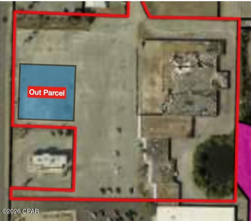 Rare Opportunity to buy out-parcel on busy Tyndall Parkway, in front of the soon to be rebuilt 'Beacon Pointe North' shopping center. This will be a newly created parcel with reciprocal parking on main lot and shared retention already in place.
Foundation remains previous three concept retail structure.