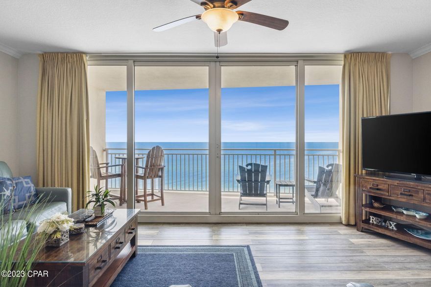 CURRENTLY UNDER CONTRACT-SELLER TAKING BACKUP OFFERS!!! Take a look at this gorgeous 1 bedroom 2 bathroom condo bringing in $50,302 in rental income in 2022 and $47,055 year to date 2023! Emerald Beach Resort is a popular location for so many reasons including 2 pools, hot tubs, a Sky Bar, game room, retail shop, a Starbucks on site, Pier Park close by and a Gulf front restaurant, Runaway Island, right next door! The large covered parking garage offers plentiful parking as well and an enclosed climate controlled walk over to protect you from the elements. Unit 1034 is tastefully decorated with coastal colors and a relaxing vibe. The alligator painting is an original from the artist, Elsie Dresch, and conveys with the sale. The large balcony is the perfect spot to unwind on new Polywood Furniture as you watch the colorful sunset disappear into the beautiful emerald green waters of the Gulf of Mexico. This unit has been meticulously maintained. The HVAC was replaced in 2019, stackable washer/dryer and microwave in 2021, refrigerator in 2022 and the range in 2023. Verify measurements if important.