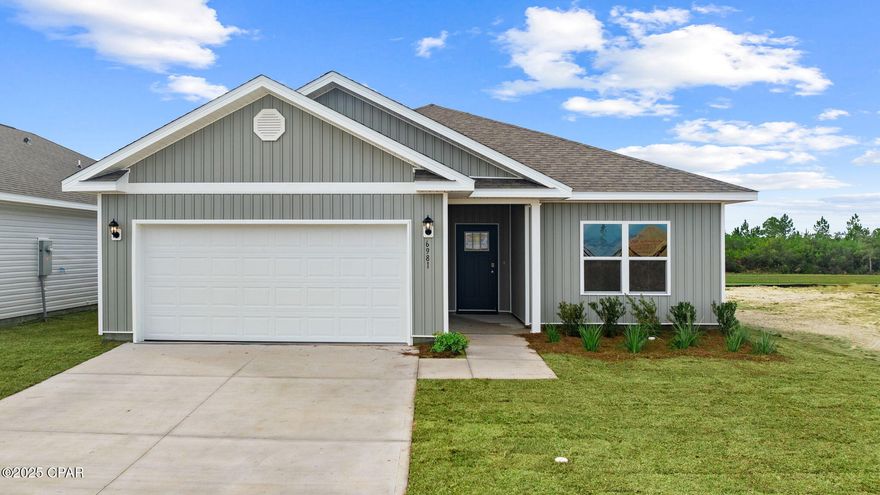 Welcome to the Walker, a new home floor plan located at Liberty in Panama City, Florida. The Walker is thoughtfully designed 3-bedroom, 2-bathroom, one-story home with 1,580 square feet of modern living. On the outside of your home, you will see durable vinyl siding, a spacious two-car garage with an opener and a fully sodded yard to the property lines. This home comes equipped with dimensional shingles with a limited lifetime warranty, electronic deadbolts on all exterior doors, weatherproof outlets, and hose bibs. Sidewalks line the neighborhood streets for you to enjoy the beautiful Florida weather at Liberty. Inside you will see 8' ceilings throughout, engineered vinyl plank flooring throughout the home and carpet in the bedrooms. The front bedrooms, bathroom, and garage are close to the front door and welcome you into an open living room and kitchen, perfect for having guests over. Granite countertops, white cabinetry with soft-close are in the kitchen and bathrooms, and the kitchen island makes hosting or serving dinner at the bar a breeze. Complete with a pantry, and stainless-steel appliances including smooth top range, microwave, and dishwasher means your kitchen is fully equipped. The living room has plenty of windows for natural lighting and leads right to the back door. Each bedroom comes with soft carpet floors and spacious closets. The Primary Bedroom features a bathroom with a detached shower and double vanity with granite countertops. The walk-in closet is adjacent to the bathroom, meaning more space in your bedroom. As with all the homes in Liberty, your home is outfitted with the latest Smart Home technology, allowing you to manage your home right from your phone, making your comfort easy and exceptional.

Our Liberty community features underground utilities making it less susceptible to damage from severe weather leading to fewer outages and more reliable service! Residents of Liberty can enjoy exclusive access to two amenity centers, complete with two pools, a children's splash pad, a playground for endless fun, and a well-equipped fitness center. Our second amenity center features a basketball court and two pickleball courts for competitive play! Embrace the lifestyle you deserve where every detail is curated for your ultimate enjoyment. Situated off Star Avenue, this address is a stone's throw away from downtown Panama City's vibrant scene and the esteemed Tyndall Air Force Base, making it an exceptional choice for military personnel. Schedule an in-person or virtual tour today!