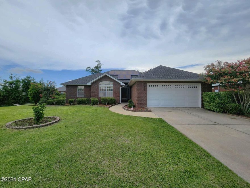 Military and first responder specials. Call for details. This charming 3-bedroom, 2-bath brick residence is ideally situated just 13 miles from Tyndall Air Force Base, making it perfect for military personnel and families seeking convenience and comfort. Step inside and be greeted by a spacious and inviting living area, perfect for both relaxation and entertaining. The modern kitchen comes equipped with stainless steel appliances, ample cabinet space, and a generous breakfast bar. The master suite provides a tranquil retreat, complete with an en-suite bathroom and plenty of closet space. Two additional well-sized bedrooms and a second full bath ensure ample space for family or guests. One of the most appealing features of this home is its eco-friendly solar panels, which significantly reduce your power bill and contribute to a greener lifestyle. Enjoy the benefits of sustainable living without compromising on comfort or style. A well-maintained backyard offers a private oasis for weekend BBQs, gardening, or simply soaking up the Florida sunshine. Additional features include an attached garage, laundry room, and easy access to local schools, shopping, and dining. Don't miss your chance to make this lovely house your new home.