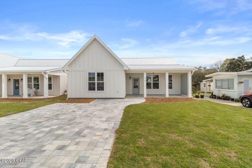 Introducing a brand new coastal build home on 16th Street in Panama City Beach. Just a short walk to the sugar white sand and emerald waters. This 3 bedroom, 2.5 bath home is designed with elevated finishes throughout, including custom cabinetry, quartz kitchen countertops, and 9 foot ceilings that create a bright, open feel. Outside, enjoy your own private 10x20 pool, a paver driveway, and a paver pool deck for low-maintenance coastal living. With quality craftsmanship and an unbeatable location, this home is perfect as a primary residence, vacation retreat, or investment property. Information contained within this listing such as lot dimensions, is deemed to be accurate but is not guaranteed. Buyer to Verify.