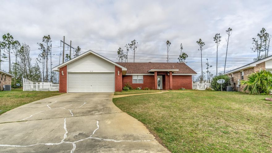 Spacious brick 3 bedroom, 2 bath home in Brentwoods. This home is located at the end of a cul de sac on a large, private lot. New roof in 2003, laminate/tile flooring throughout home. Living room has a fireplace and is open to dining area (with wet bar). Kitchen has white and stainless appliances, pantry, tiled backsplash, and eat in breakfast nook. Master suite has walk in closet and French doors to outside heated/cooled oversized 16x28 back patio. Master bathroom has walk in tiled shower. 2 spacious guest bedroom and a guest bath on opposite side of home. All sizes/info/measurements approx; please verify if important.