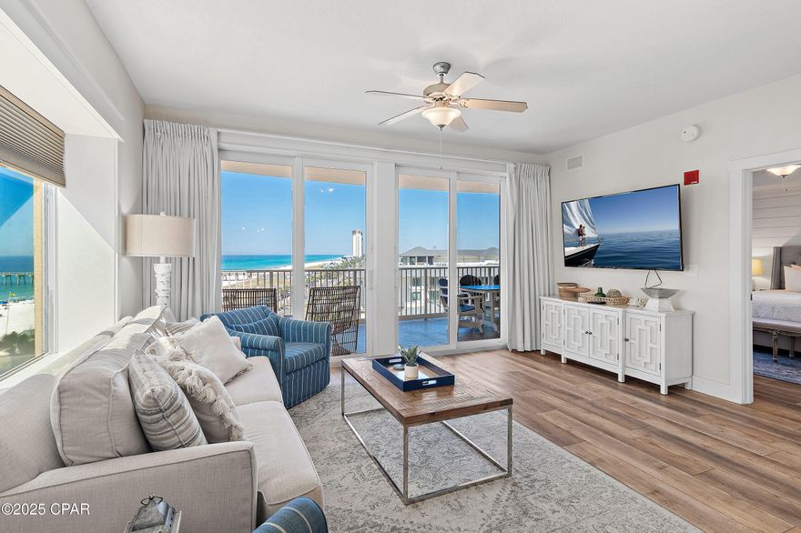 Elegance and convenience unite in this stunning 3-bedroom, 3-bathroom corner unit on the 6th floor of Calypso Tower III. Offering expansive, unobstructed Gulf views, this beautifully appointed condo is a prime opportunity for a vacation home or high-performing rental investment. Located on the quiet west end of Panama City Beach, Calypso Resort is adjacent to Pier Park, offering premier shopping, dining, entertainment, and year-round events. The Russell-Fields Pier and Frank Brown Park Sports Complex are just minutes away, along with Gulf World Marine Park, championship golf courses, and family-friendly attractions. Step inside to find an open and airy layout, professionally designed with stylish coastal décor.

The fully equipped kitchen features quartz countertops, GE stainless steel appliances, and a breakfast bar, perfect for entertaining. The spacious living area opens to an oversized private balcony, ideal for enjoying breathtaking views of the Gulf, especially at sunset! Calypso Tower III boasts resort-style amenities, including a Lagoon-style zero-entry pool, heated in cooler months, a Spacious hot tub, Nine private, rentable cabanas, Two tiki bars and the Emerald Hub bar & grill, Fire pit and lounge areas, large fitness center, and an on-site restaurant and café. Don't miss this rare opportunity to own a slice of paradise in one of the most sought-after beachfront destinations! Schedule your private tour today.