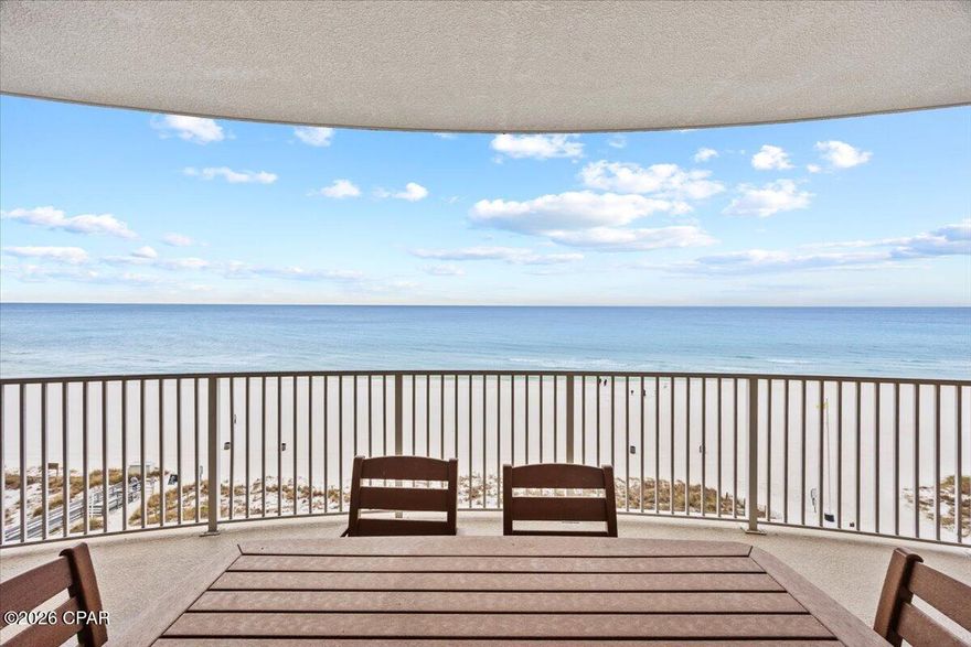 Some places just feel special the moment you step inside—and this Gulf-front condo is one of them. Picture starting your day with coffee on an oversized balcony as the sun rises over endless blue water, then winding down at night with the sound of waves just outside your window. This is coastal living the way people dream about it.

Located in one of Panama City Beach's most sought-after resort communities, this fully furnished 2-bedroom, 2-bath condo is truly turnkey. The Gulf-front primary suite opens directly to the balcony, so those breathtaking views are never out of sight. Inside, the space is thoughtfully laid out, comfortable, and ready to enjoy from day one—whether you're here for a weekend escape or an extended stay.

The generous balcony offers panoramic views that stretch along the shoreline, making it the perfect spot for morning quiet time or sunset evenings. Practical upgrades like a newer HVAC and water heater add peace of mind, while rare extras—including two parking spaces and an owner's interior closet—make ownership easy and convenient.

With short-term rentals allowed, low association fees, and strong income potential, this condo offers flexibility whether you're looking for a personal retreat, an income-producing property, or a blend of both. Add in the ease of three elevators serving only six units per floor, and you'll quickly see why opportunities like this don't come along often.

If you've been waiting for a Gulf-front home that delivers views, comfort, and value all in one place—this is the one worth seeing in person.