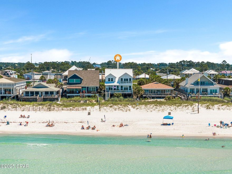 Beachfront Paradise Awaits

Experience the ultimate in beachfront living with this stunning 6-bedroom, 4-bathroom fully furnished home, perfectly situated on the Gulf of Mexico in East Panama City Beach. Just a short walk to local restaurants, shopping and entertainment, this property offers breathtaking views and the convenience of a prime location.

Step onto the expansive beachfront deck, built with durable Trex decking and equipped with a staircase that leads directly to the sand. After a day by the water, rinse off in the outdoor shower and unwind as the sun sets over the Gulf.

Inside, the main level features an open-concept living and dining area with tall ceilings and luxury vinyl plank flooring, perfect for entertaining. The waterfront master suite offers private deck access and an ensuite with a jacuzzi tub, separate shower, and double vanities. The main floor also includes an additional bedroom, full bathroom, and a charming bunkroom.

Upstairs, three more bedrooms, two bathrooms, and a cozy second living area open onto a private balcony with panoramic Gulf views. Whether you're enjoying morning coffee or evening sunsets, the views here are unforgettable.

This home is built for both beauty and durability with a metal roof, new AC installed in 2024, and the space to add a luxury pool in the large backyard (pre-assessed for installation).

Located on one of the larger Gulf-front lots in unincorporated Bay County, this property offers more flexibility than homes within Panama City Beach city limits. Whether you're seeking a full-time residence, a vacation retreat, or an investment property, this home delivers.