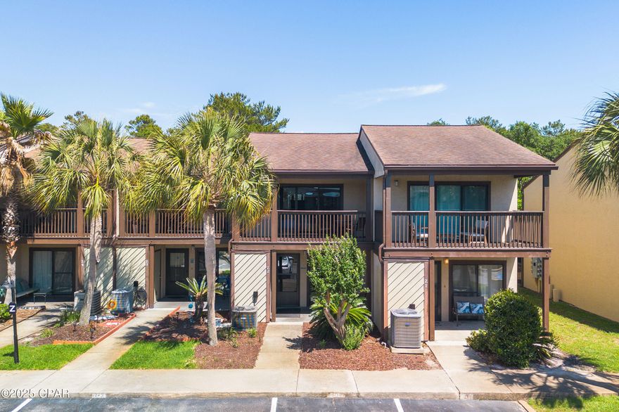 Well-maintained and tastefully upgraded condo located in the tropical resort community of Portside—just across from the beach with direct access and only minutes from Pier Park. Enjoy resort-style amenities including three swimming pools (one heated), a hot tub, tennis courts, shuffleboard, and a clubhouse. This unit is nestled in one of the most private areas of the resort, offering peace and quiet. Sold fully furnished and rental-ready, it features recent upgrades such as luxury vinyl plank flooring, new furniture, fresh paint, and more. Don't miss out—schedule your showing today!