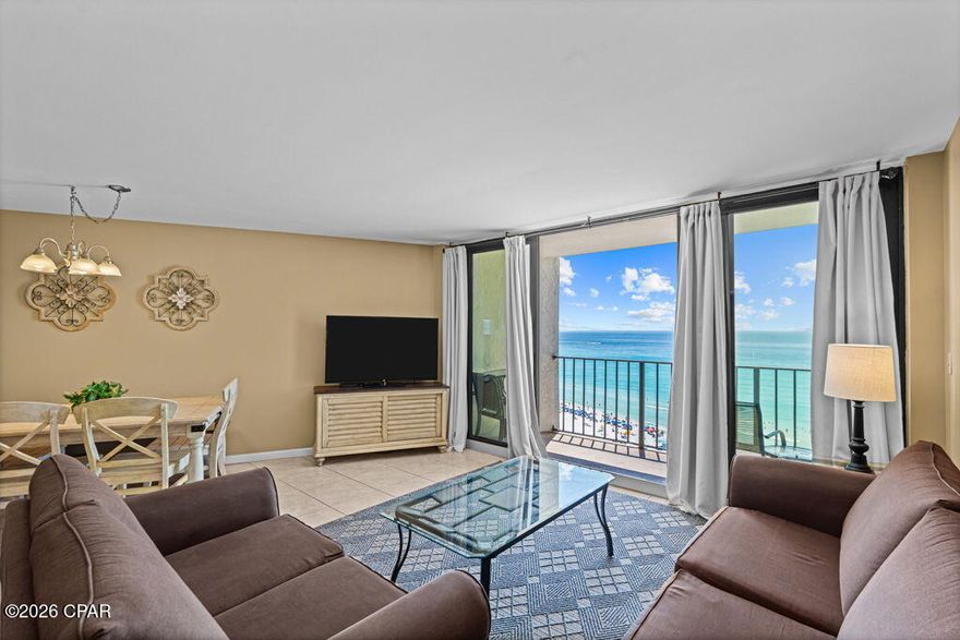 Welcome to this beautifully maintained 2 bedroom, 2 bathroom gulf-front condo in Tower II at Edgewater Beach Resort--the ONLY full-service resort in Panama City Beach. This is true beachfront living with direct views of the Gulf of Mexico, offering the perfect combination of personal enjoyment and strong investment potential.

This unit is exceptionally clean and well cared for, featuring tile flooring throughout, a spacious open layout, and a large primary closet. Sold fully furnished and turnkey, it is completely rental-ready from day one. Recent updates include a brand new refrigerator and dishwasher (2025), washer and dryer (2026), microwave (2024), hot water heater (2024), and stove (2021). HVAC replaced in 2017. Additional upgrades include new smoke detectors and alarms, plus a pullout couch to maximize guest accommodations.

Edgewater Beach Resort is widely recognized as the premier luxury resort on the Emerald Coast, offering unmatched amenities that drive both lifestyle appeal and rental demand. Owners and guests enjoy 11 resort-style pools, including the iconic lagoon pool with waterfalls, private deeded beach access with new poolside cabanas, on-site dining at Oceans Bar & Grill and multiple poolside bars, a 9-hole golf course with pro shop, state-of-the-art fitness center, tennis and basketball courts, and a rapidly expanding pickleball facility. The resort also features an on-site Starbucks market, retail shops, ice cream parlor, arcade, convenience market, full-service spa, electric vehicle charging stations, and secure gated access with trailer parking.

Exclusive owner benefits include 20% discounts at on-site restaurants and shops (which can be extended to immediate family), plus complimentary annual beach chair service.

Located in the heart of Panama City Beach, this property is adjacent to Edgewater Shoppes, offering dining, entertainment, bowling, arcade, axe throwing, escape rooms, salons, and more. Nearby conveniences include Publix, Walmart, and easy access to charter fishing, boating, dolphin tours, and all the top attractions along the Emerald Coast.

This condo presents a strong investment opportunity, with similar units generating approximately $45,000-$50,000 in annual rental income. Whether you're looking for a beachfront getaway, second home, or income-producing property, this unit checks every box.

Schedule your private showing today and experience why Edgewater continues to be one of the most in-demand beachfront resorts in Panama City Beach. 

Photos depict current as well as inspirational photoshopped furnishings to show even greater potential.