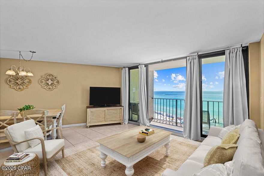 Welcome to this beautifully maintained 2 bedroom, 2 bathroom gulf-front condo in Tower II at Edgewater Beach Resort--the ONLY full-service resort in Panama City Beach. This is true beachfront living with direct views of the Gulf of Mexico, offering the perfect combination of personal enjoyment and strong investment potential.

This unit is exceptionally clean and well cared for, featuring tile flooring throughout, a spacious open layout, and a large primary closet. Sold fully furnished and turnkey, it is completely rental-ready from day one. Recent updates include a brand new refrigerator and dishwasher (2025), washer and dryer (2026), microwave (2024), hot water heater (2024), and stove (2021). HVAC replaced in 2017. Additional upgrades include new smoke detectors and alarms, plus a pullout couch to maximize guest accommodations.

Edgewater Beach Resort is widely recognized as the premier luxury resort on the Emerald Coast, offering unmatched amenities that drive both lifestyle appeal and rental demand. Owners and guests enjoy 11 resort-style pools, including the iconic lagoon pool with waterfalls, private deeded beach access with new poolside cabanas, on-site dining at Oceans Bar & Grill and multiple poolside bars, a 9-hole golf course with pro shop, state-of-the-art fitness center, tennis and basketball courts, and a rapidly expanding pickleball facility. The resort also features an on-site Starbucks market, retail shops, ice cream parlor, arcade, convenience market, full-service spa, electric vehicle charging stations, and secure gated access with trailer parking.

Exclusive owner benefits include 20% discounts at on-site restaurants and shops (which can be extended to immediate family), plus complimentary annual beach chair service.

Located in the heart of Panama City Beach, this property is adjacent to Edgewater Shoppes, offering dining, entertainment, bowling, arcade, axe throwing, escape rooms, salons, and more. Nearby conveniences include Publix, Walmart, and easy access to charter fishing, boating, dolphin tours, and all the top attractions along the Emerald Coast.

This condo presents a strong investment opportunity, with similar units generating approximately $45,000-$50,000 in annual rental income. Whether you're looking for a beachfront getaway, second home, or income-producing property, this unit checks every box.

Schedule your private showing today and experience why Edgewater continues to be one of the most in-demand beachfront resorts in Panama City Beach. 

Photos depict current as well as inspirational photoshopped furnishings to show even greater potential.