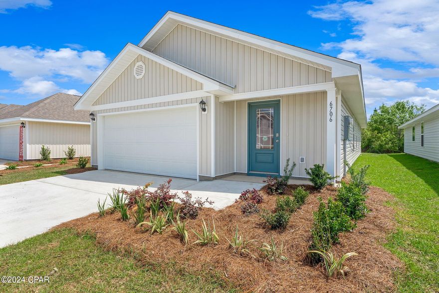 The Burke is a 3-bedroom 2 bath, 1384 square foot home with an open floorplan.  This home features a large living area, open to kitchen and dining area. The kitchen features a center island with white cabinetry, stainless appliances including a stove, microwave and dishwasher. Interior features of this home include stainless appliances, EVP vinyl flooring, durable laminate countertops and carpet in the bedrooms. 
Liberty neighborhood is conveniently located in beautiful Panama City off Star Avenue near 231. Located just 25 minutes from Tyndall Airforce Base, 20 minutes to hospitals, and less than 15 minutes to shopping, restaurants, and grocery stores you will be amazed at the convenience once you enter the winding entrance to this beautiful sanctuary. Liberty a new lifestyle community, offers a 7,500 square foot community center with full gym, wellness rooms and much more. Additionally, behind the community center is a water wonderland with resort style pool, splash pads, and an outdoor grilling kitchen with seating.