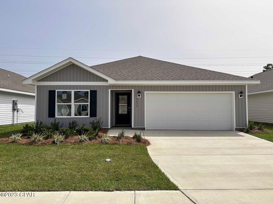 Upon entering the Aldridge floorplan you immediately notice the bright entry way afforded by the prairie door. This 3 bedroom 2 bath, 1272 square foot home is an open floorplan. The primary bedroom and bathroom are located off the entry at the front of the home. The primary bathroom has double sink vanity, large shower, and a huge closet. Proceed down the entry hallway passing the laundry area as you enter into the kitchen, dining, and family area. The kitchen offers an island with space for bar seating. On the opposite side of the home from the primary bedroom upfront, there are two spacious secondary bedrooms separated by another bathroom making this home a true split floorplan.
Liberty neighborhood is conveniently located in beautiful Panama City off Star Avenue near 231. Located just 25 minutes from Tyndall Airforce Base, 20 minutes to hospitals, and less than 15 minutes to shopping, restaurants, and grocery stores you will be amazed at the convenience once you enter the winding entrance to this beautiful sanctuary. Liberty, D.R. Horton's premier new lifestyle community, offers a 7,500 square foot community center with full gym, wellness rooms and much more. Additionally, behind the community center is a water wonderland with resort style pool, splash pads, and an outdoor grilling kitchen with seating.