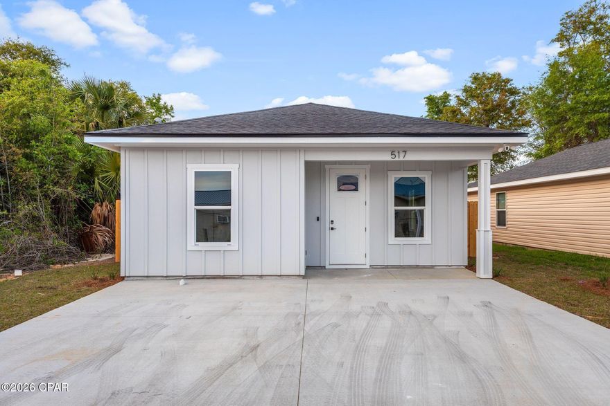 Beautiful new construction in the heart of Panama City with thoughtful upgrades that set it apart. This 3-bedroom, 2-bath home offers a bright open layout with modern finishes, a functional floor plan, and a comfortable flow for everyday living. The kitchen opens to the main living area, while the home also features a dedicated laundry space, pantry, private primary suite, and a welcoming overall design.

What really makes this property stand out are the added extras for the next owner, including a large custom rear patio, 8-foot privacy fence, full Ring security system, brand-new washer and dryer, flat screen TV, and custom built-ins at the entryway. The home is also conveniently located near Ascension Sacred Heart Bay and sits with city-owned property in front, giving added privacy and peace of mind that nothing is expected to be built directly in front of it.