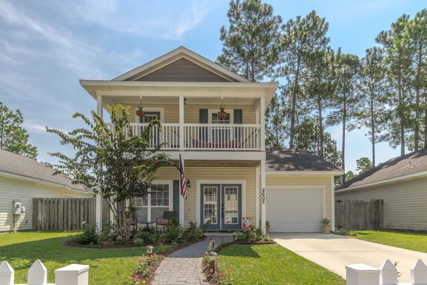 Contemporary 2-story home centrally located in Avondale Estates subdivision close to Tyndall AFB and town. This home has 3 bedrooms upstairs with the master suite featuring a trey ceiling, walk in closet, en suite, and a balcony the full length of the home! Recent upgrades include new laminate flooring in living room (over the tile so easy to change), paint, upgraded fixtures, wood stairs, carpet in bedrooms and much more! Open and bright living room with under stair storage, dining room, and kitchen. Kitchen offers stainless steel appliances, ample cabinetry, and a breakfast bar. This home is located in a community with a playground and sidewalks. All measurements, info, and sizes are approx, please verify if important.