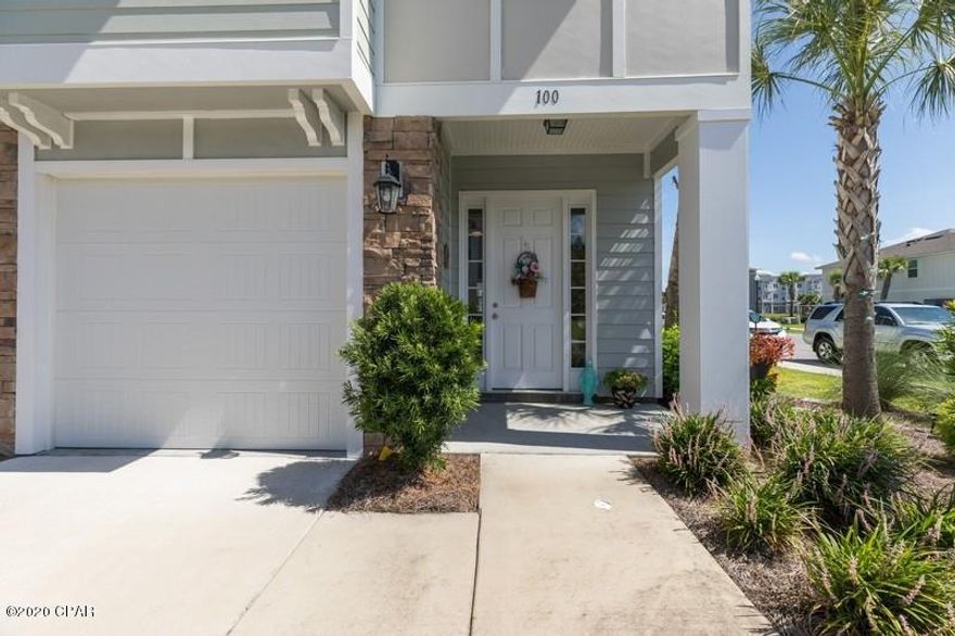 CURRENTLY UNDER CONTRACT, SELLER ACCEPTING BACKUP OFFERS.

Amazing corner unit offers lots of light and beautiful lake views.  Meticulously maintained by the owner this home is like new.  The Sutherland plan, exterior unit offers an open concept with 10ft ceilings.  The kitchen features ivory colored cabinets, granite countertops, stainless steel appliances and complimenting backsplash. Coastal vinyl plank flooring throughout the downstairs. Upstairs you have 3 bedroom.  Spacious master bedroom with soaking tub, tiled shower and double vanities.  Master closet is outfitted with additional shelving.  Nice size guest bedrooms.   Upgrades in this home include crown molding upstairs and downstairs, additional shelving through-out (including garage). Owners had A/C unit moved to the side of the house to allow additional space for entertaining around patio in the fenced back yard.  Being about 5 minutes from the Hathaway Bridge and Pier Park makes Waterfall subdivision in a prime location.